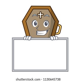 Grinning with board coffin character cartoon style vector illustration