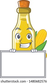Grinning with board corn oil in a cartoon bowl