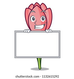 Grinning with board crocus flower character cartoon