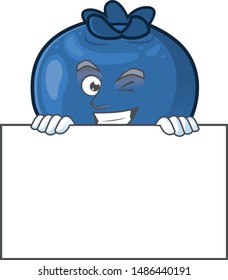 Grinning with board cute and fresh blueberry fruit character cartoon.