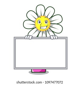 Grinning with board daisy flower character cartoon