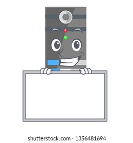 Grinning with board data server next the cartoon computer