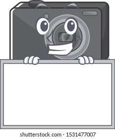 Grinning with board digital camera in the cartoon shape