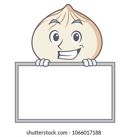 Grinning with board dimsum character cartoon style