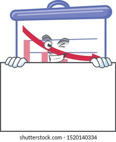 Grinning with board down graphic board cartoon character style.