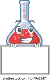 Grinning with board erlenmeyer flask isolated in the mascot