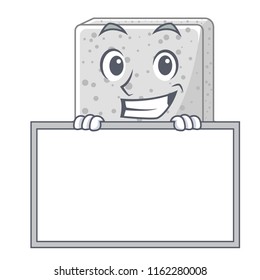 Grinning with board feta cheese character cartoon