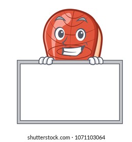 Grinning with board fish slice character cartoon