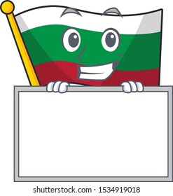 Grinning with board flag bulgarian hoisted on cartoon pole