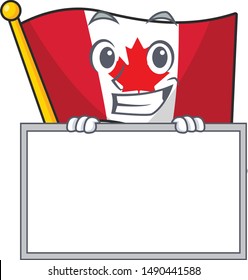 Grinning with board flag canada isolated in the cartoon