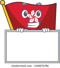 Grinning with board flag hongkong cartoon isolated the character
