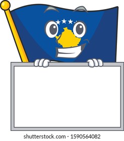 Grinning with board flag kosovo cartoon character style