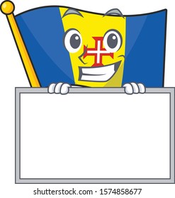 Grinning with board flag madeira cartoon character style