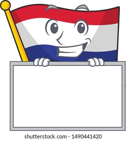 Grinning with board flag netherlands isolated in the character