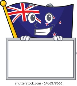 Grinning with board flag new zealand on the mascot