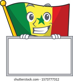 Grinning with board Flag Senegal cartoon character style