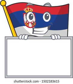 Grinning with board flag serbia isolated with the character