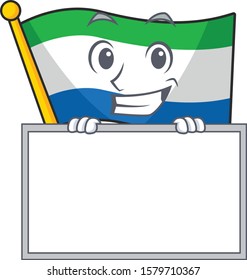 Grinning with board flag sierra leone cartoon character style