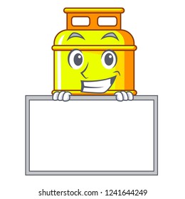 Grinning with board flammable gas tank on cartoon the