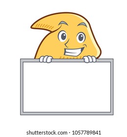Grinning with board fortune cookie character cartoon