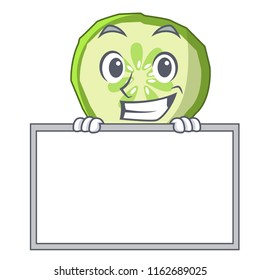 Grinning with board fresh slice cucumber on character cartoon