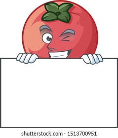 Grinning with board fresh velvet apple in cartoon mascot