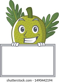 Grinning with board fried breadfruit served in cartoon bowl