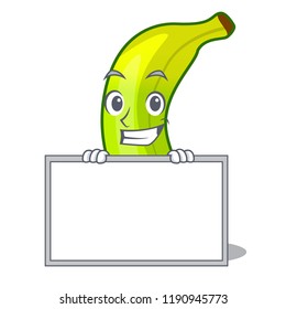 Grinning with board green banana cartoon in the market