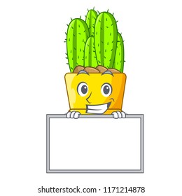 Grinning with board green cereus cactus on character cartoon