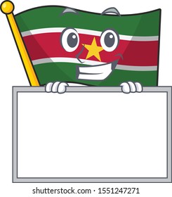 grinning with board happy flag suriname with the cartoon