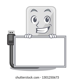 Grinning with board hard drive in shape of mascot