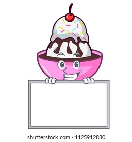 Grinning with board ice cream sundae character cartoon