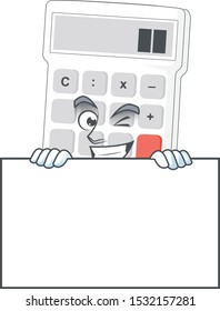 Grinning with board icon calculator for concept the accounting.