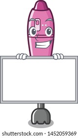 Grinning with board immersion mascot blender on kitchen table