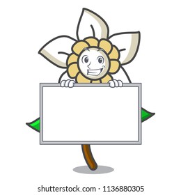 Grinning with board jasmine flower character cartoon