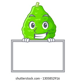 Grinning with board kaffir lime basket of vegetable mascot