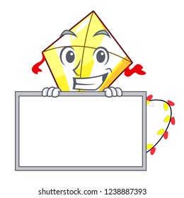 Grinning with board Kite cartoon fly away in sky
