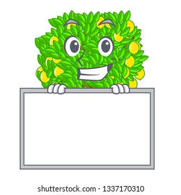 Grinning with board lemon tree in the cartoon shape
