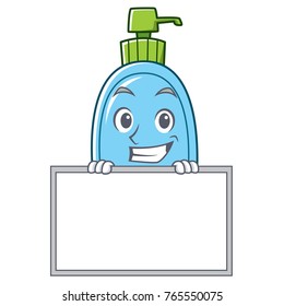 Grinning with board liquid soap character cartoon