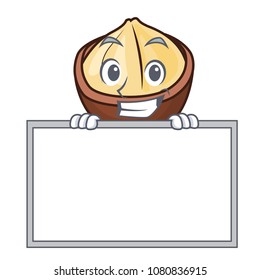 Grinning with board macadamia character cartoon style