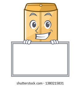 Grinning with board mailer envelope in the character shape
