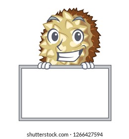 Grinning with board marang fruit isolated on a cartoon