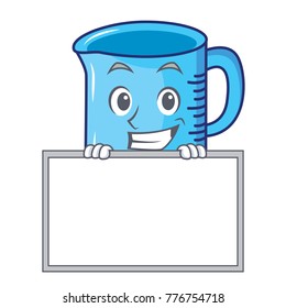 Grinning with board measuring cup character cartoon