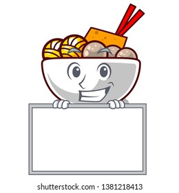 Grinning with board meatball fried on the cartoon plate