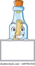 Grinning with board message in bottle isolated with cartoon