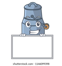Grinning with board milk can character cartoon