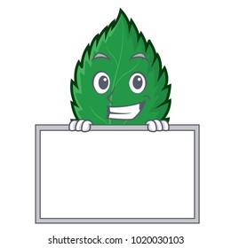 Grinning with board mint leaves character cartoon