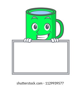 Grinning with board mug character cartoon style
