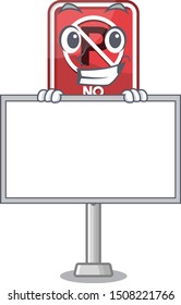 Grinning with board no parking mascot shaped on cartoon