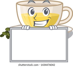 Grinning with board oolong tea poured in character cup